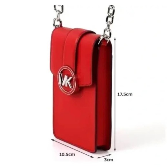 Michael Kors Carmen Small Logo Smartphone Crossbody Bag Bright Red $348 Nwt - Picture 4 of 7